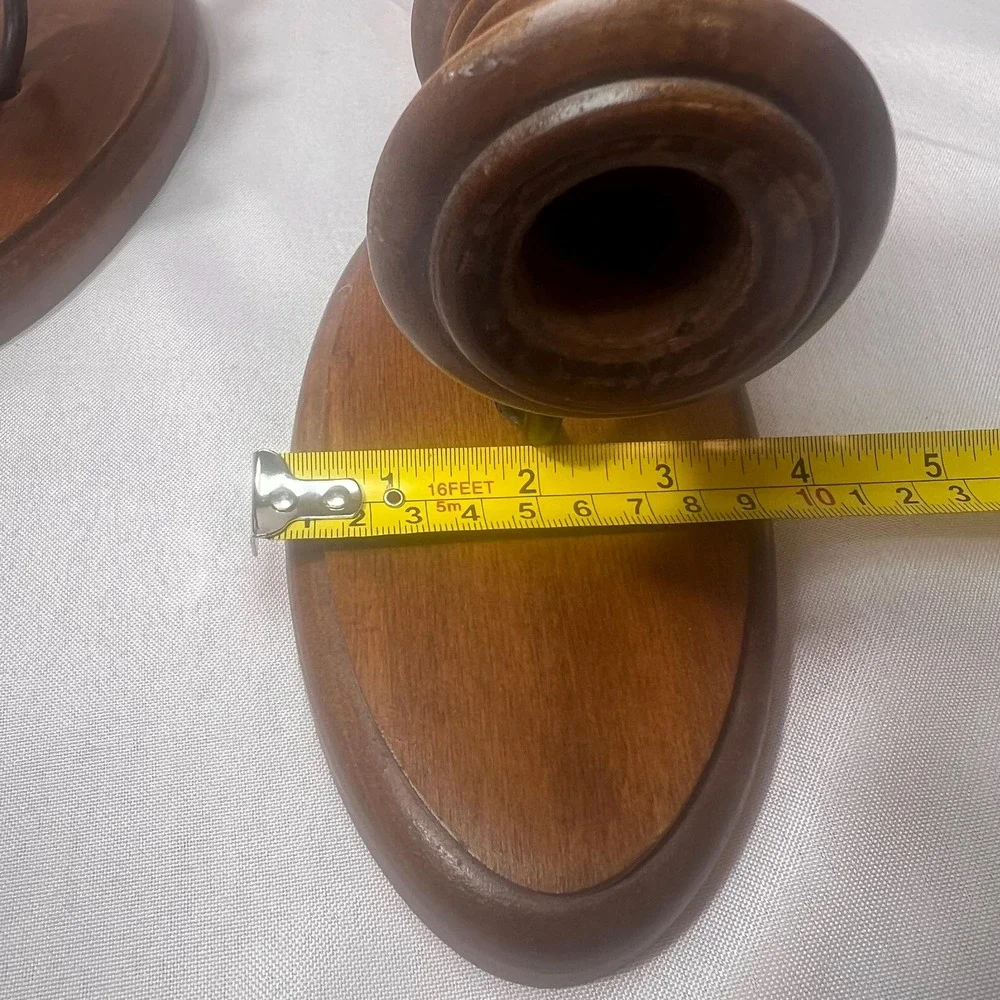 VTG Wood Wall Candle Sconces Pair Colonial Turned Wood Candle Holders American